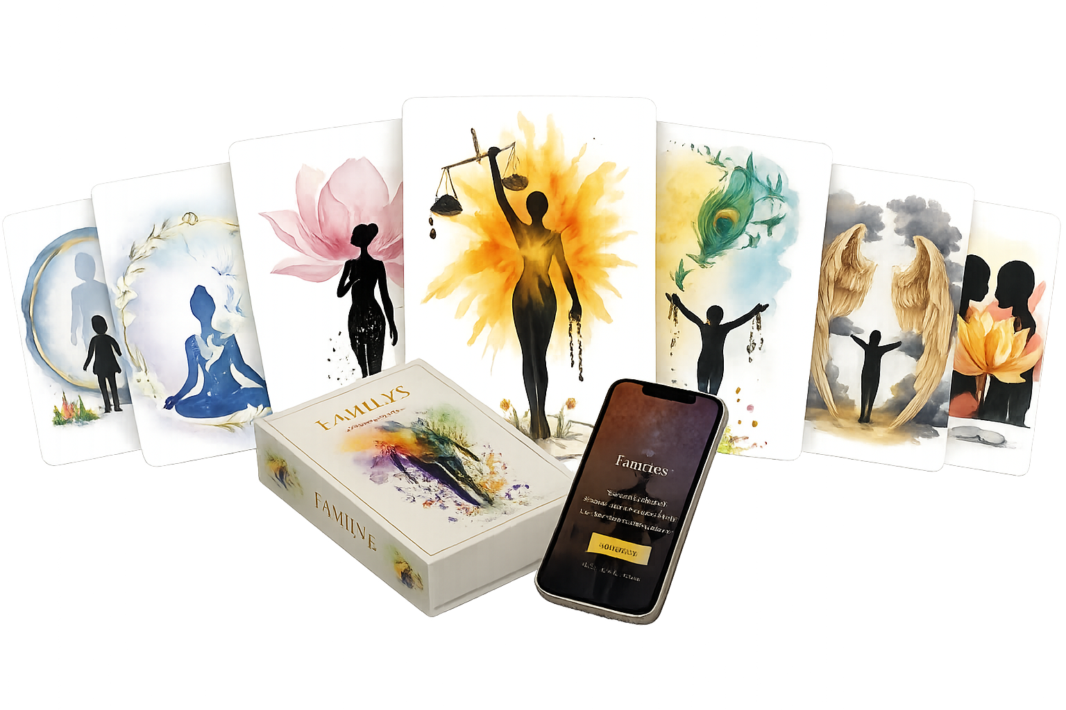 Coffret Familys, cartes aquarelle et livret numerique